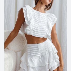 Selfie Leslie White Ruffled Blouse